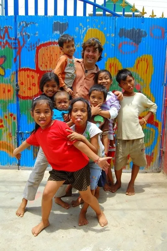 Adam with the kids of Pure Orphanage in Phnom Penh, Cambodia.