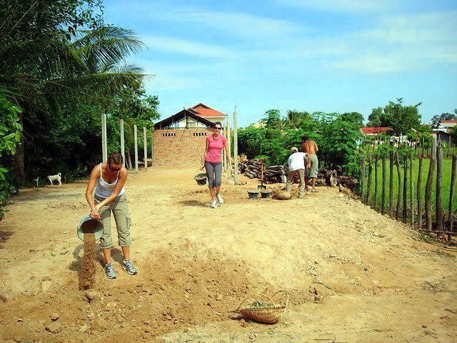 Leveling ground for a future classroom in Cambodia