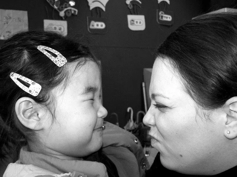 Goofing around with a 1st grader in South Korea.