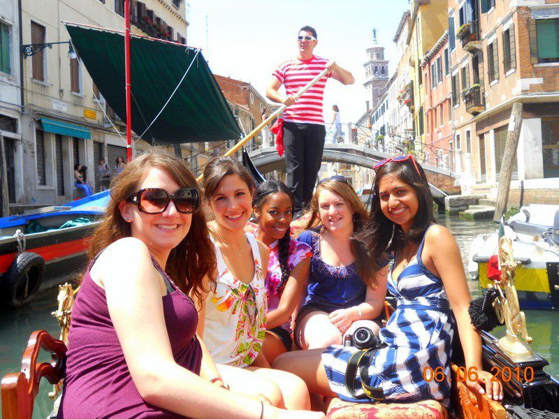 Angela and friends in a gondola in Venice, Italy.
