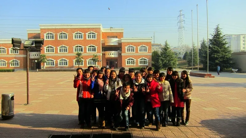 Students pose outside in the Xi'an sunlight.