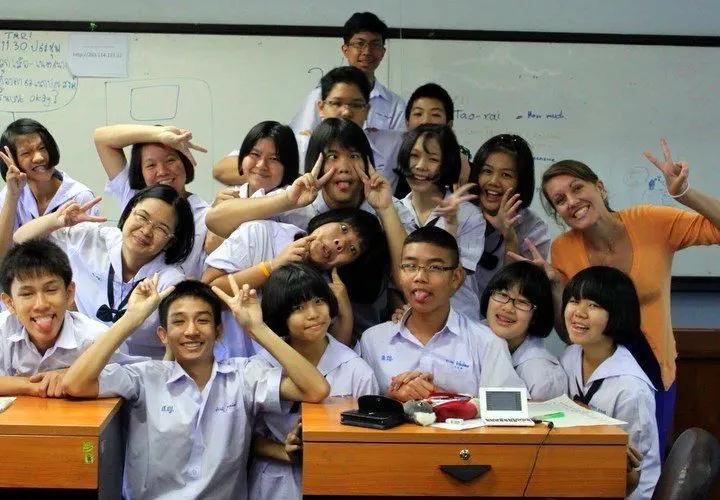 Sarah with her extremely serious students in Thailand!