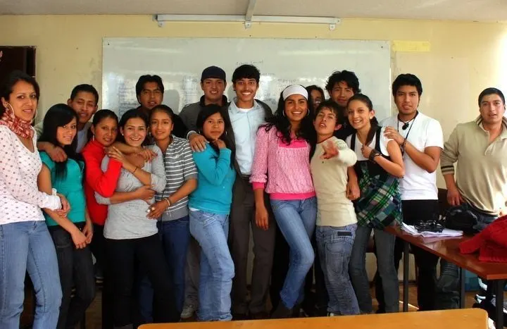 Krishna with English students in Ecuador.