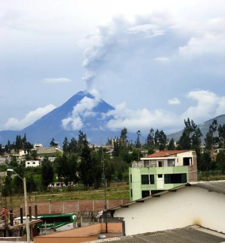 View of the active volcano, Tungurahua, from Krishna's classroom.