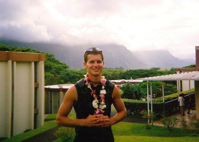 Evan, Working in Hawaii, lei and all!