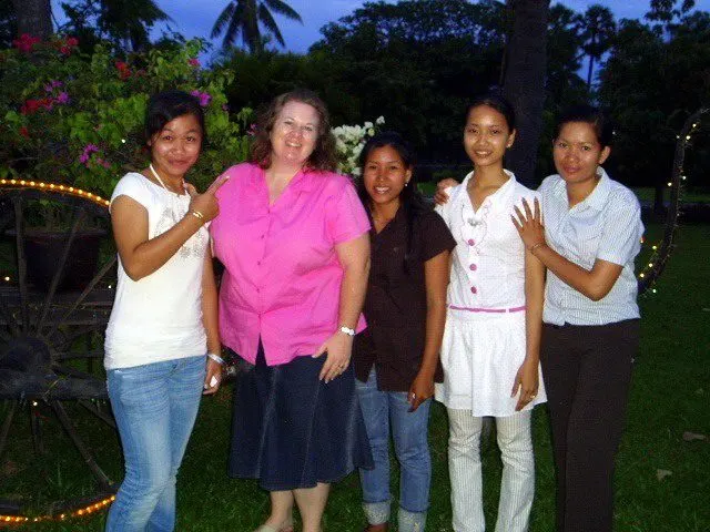 End of Term Certificate Presentation with two of Nikki's top students in Cambodia, July 2007. The one on her right is now completing a master's degree in New Zealand, while the one on the right is managing an organization for women's resources.
