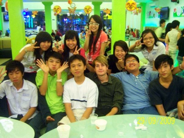 Will with his ESL class in a Saigon, Vietnam cafe.