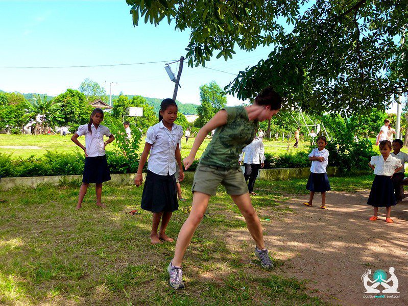 Playing Elastics With Some Schoolgirls In Cambdia.