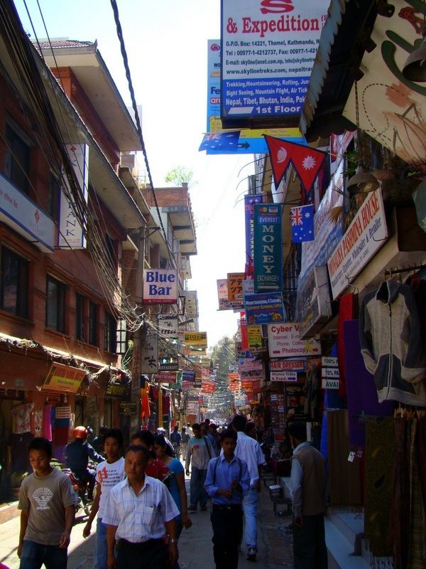 Bustling shopping district, Thamel, in Kathmandu, Nepal.