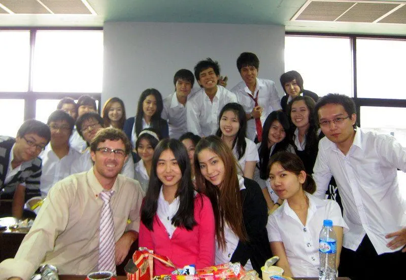 Mike and one of his English 4 conversation classes in Bangkok. Everyone passed... and PowerKicK’d!