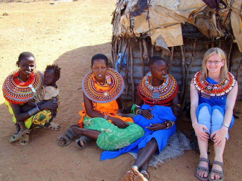 Visiting a Kenyan Masai Village in the Samburu region. They offered Lisa some fresh goat's blood, which she politely declined.