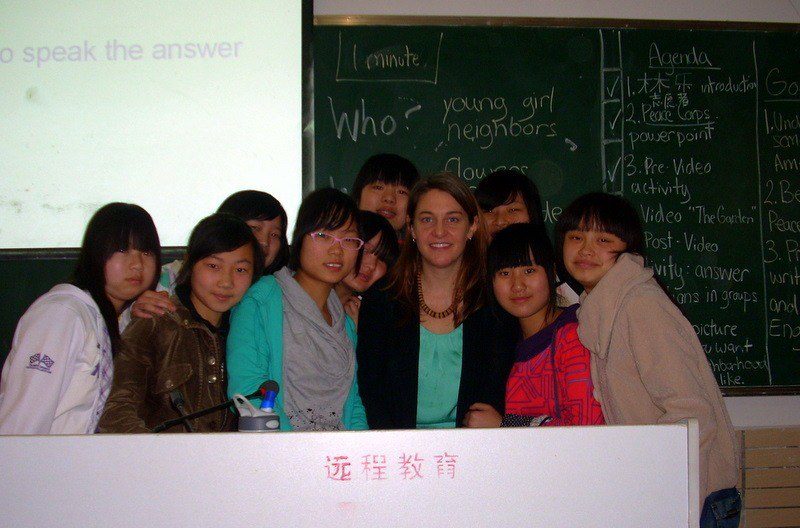 Group photo of Gareth with her Chinese high school aged students. They are studying English and will become Kindergarten teachers directly after high school. 