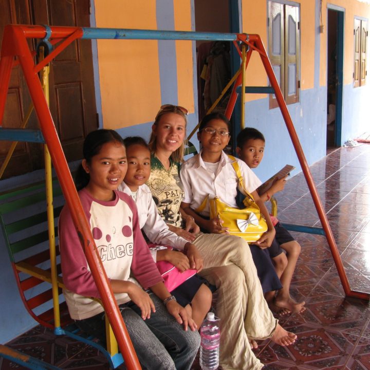 Robin with children at the orphanage in Cambodia.