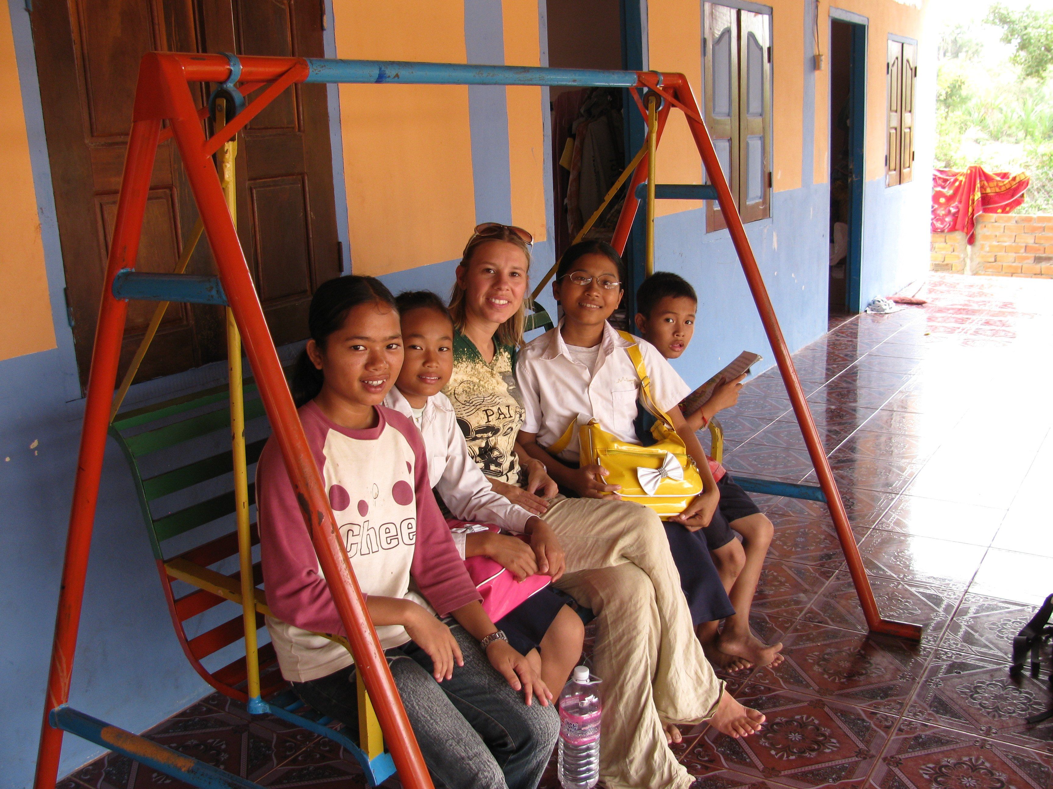Robin with children at the orphanage in Cambodia.