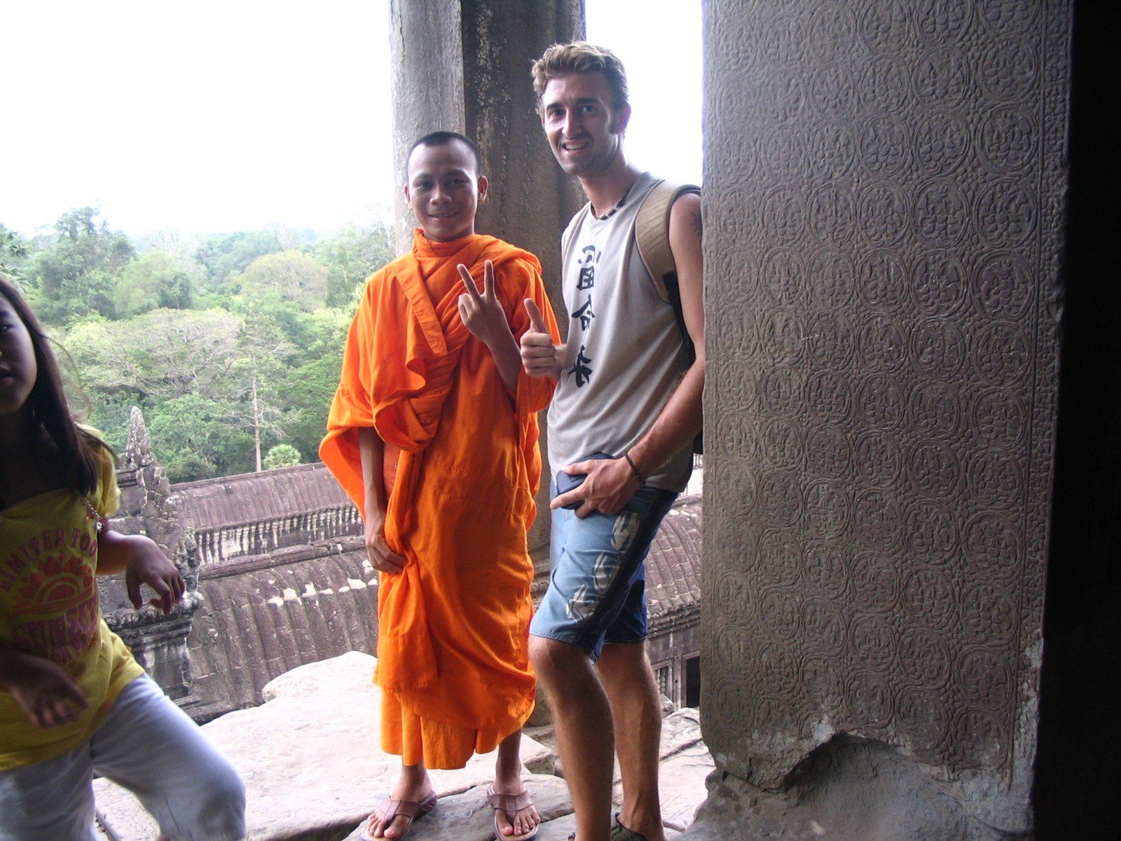Baz with a monk in Ankor Wat, Cambodia.