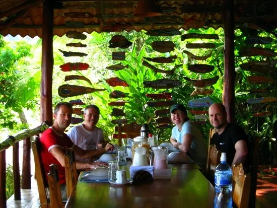 Tim having breakfast with new friends in Costa Rica.