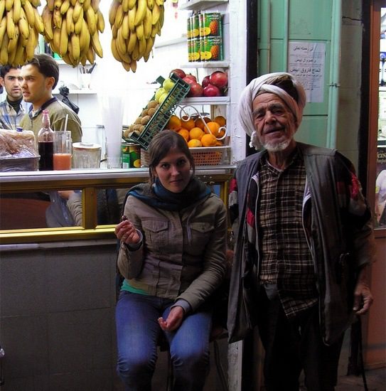 Claire with an eccentric shepherd in Aleppo, Syria.