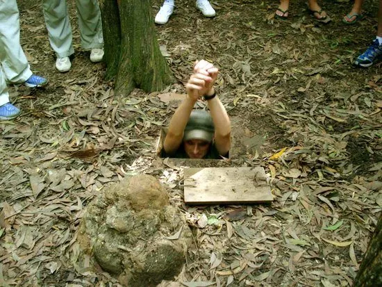 Chris in the Cu-Chi tunnels in Vietnam from the war. 