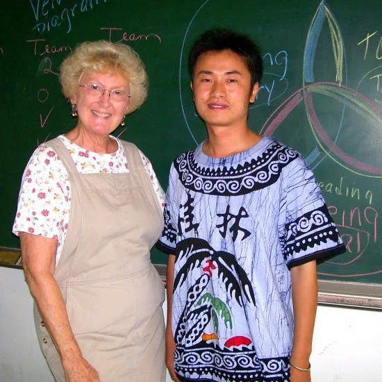 Marilyn with one of her students while teaching in China.