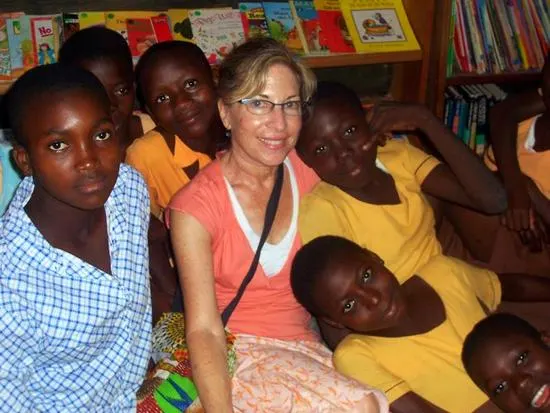 Sue with her students during amazing summer Ghana volunteer travel.