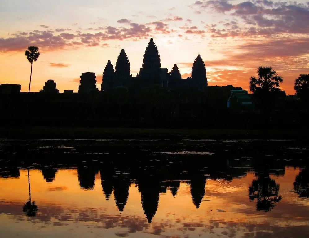 Catching the sunrise in world-famous Angkor Wat, Cambodia.