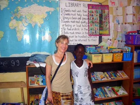 Sue with a Ghanaian student on her last day at Bantuma.