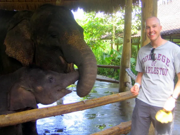 With elephants in Bali!