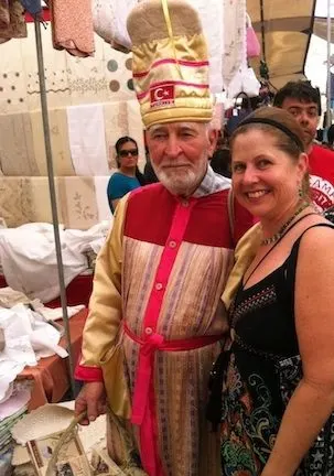With a “Sultan” at Saturday Market, Alacati, Turkey.