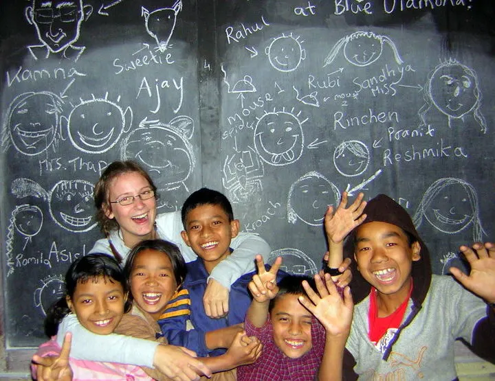 Abigail with some of her students while volunteer teaching in India.