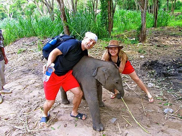 Cameron and Maggie at Patara Elephant Farm in Thailand.