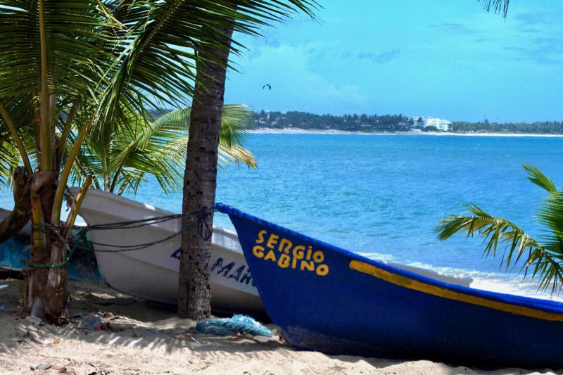 Boats ashore on Cabarete, a Dominican Republic beach.
