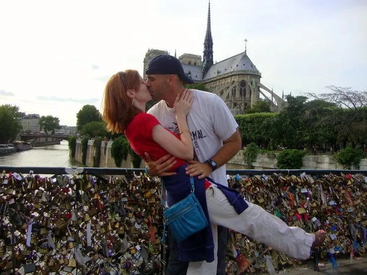 Michael and his wife in Paris with their "Love Lock". A student gave Michael the lock after the wedding, knowing they were going.