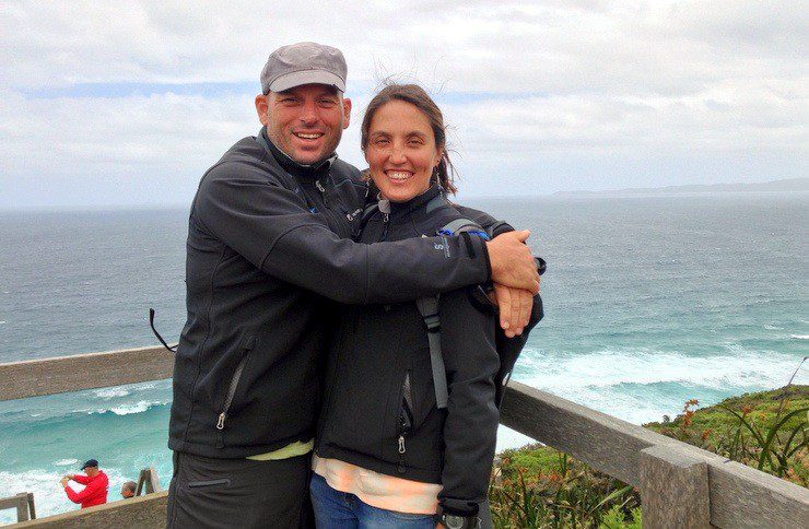 Tasha and Ryan celebrating their arrival to Albany, Australia after 3 weeks at sea in the Clipper Race.