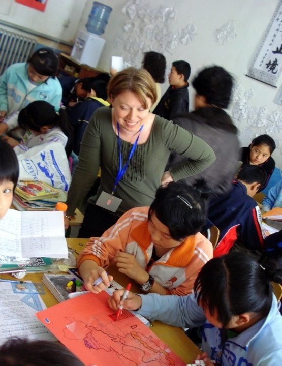 Kelly teaching at the Dandelion School, Daxing District, Beijing, China.