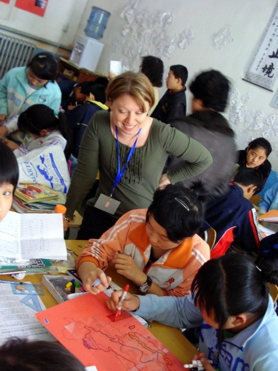 Kelly teaching at the Dandelion School, Daxing District, Beijing, China.