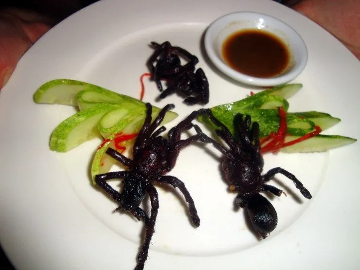 Seam Reap, Cambodia: Tarantulas as an appetizer. Proof that everything tastes better fried and with dipping sauce!