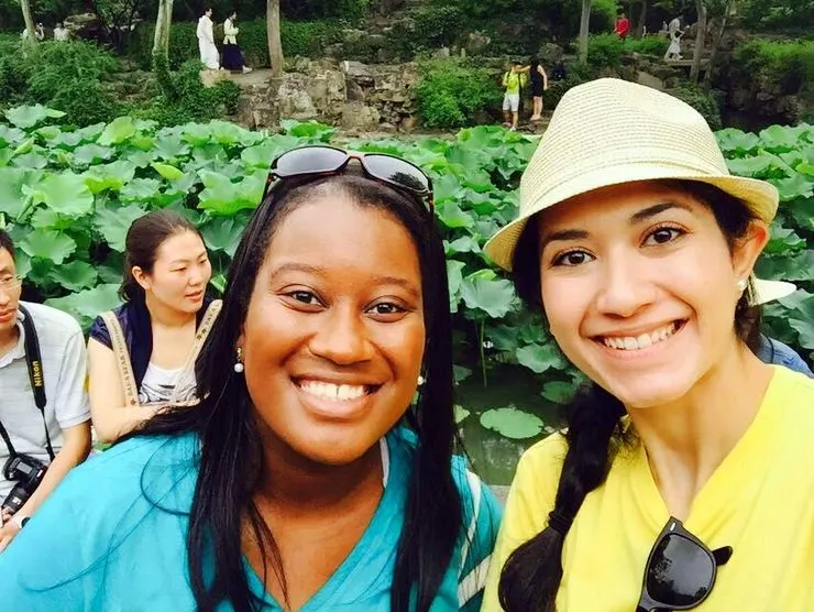 Candace with her colleague and roommate at The Humble Administrator's Garden in Suzhou, China.