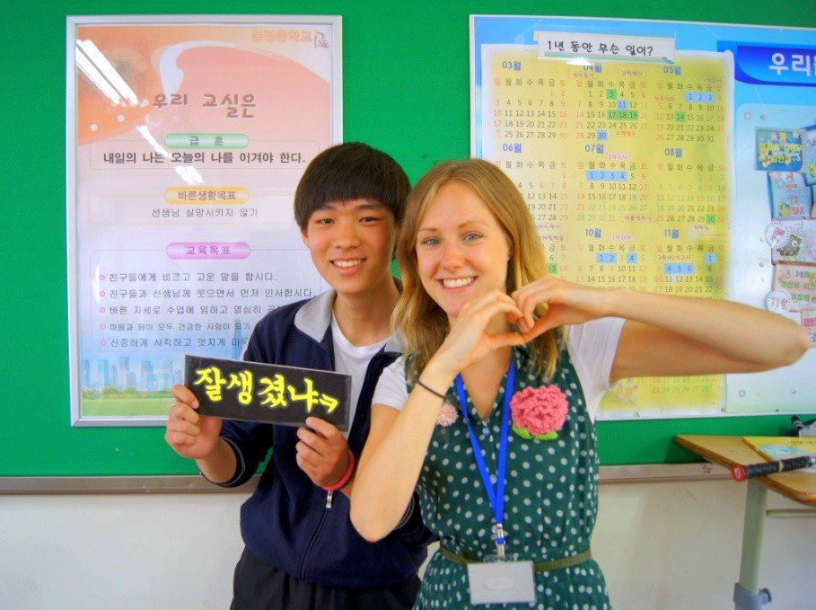 Laura and one of her students in South Korea.