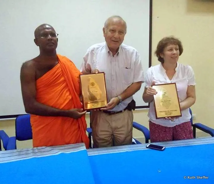 With a monk in Sri Lanka, getting certificates at the end of the teaching course