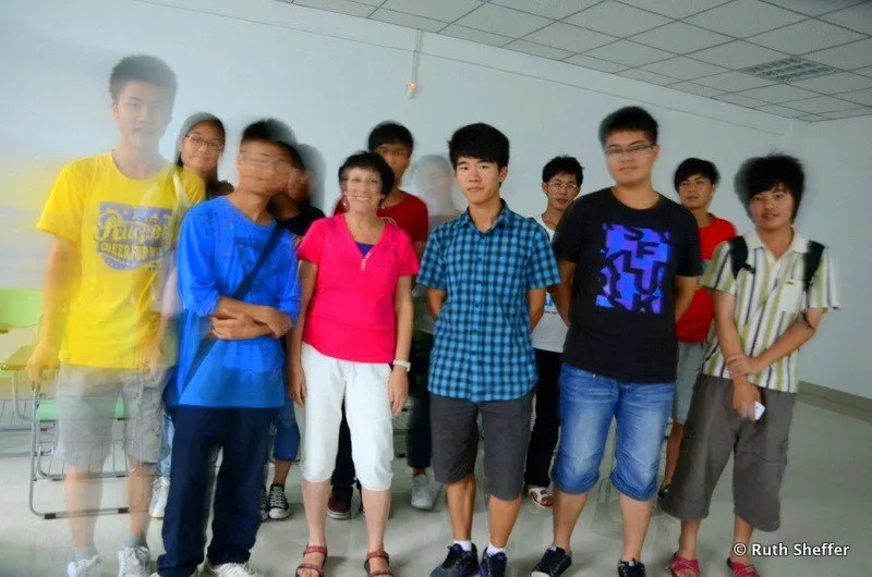 With students while teaching in China.