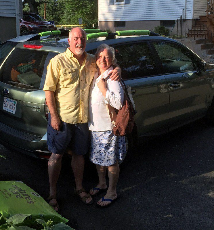 Bruce and Louise, ready to leave on their trip cross country.