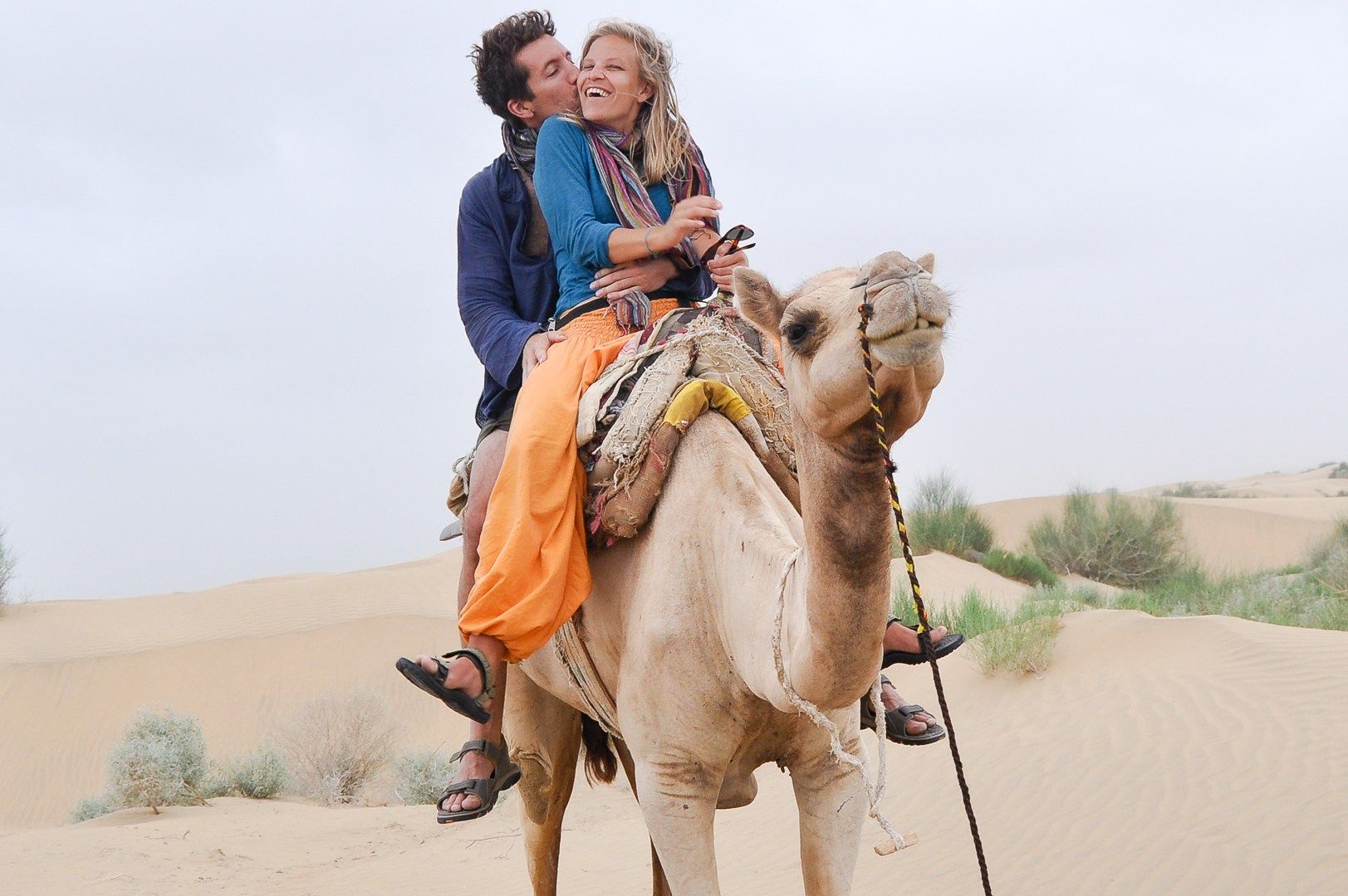 Ernie with his wife on their camel safari in the Thar Desert.