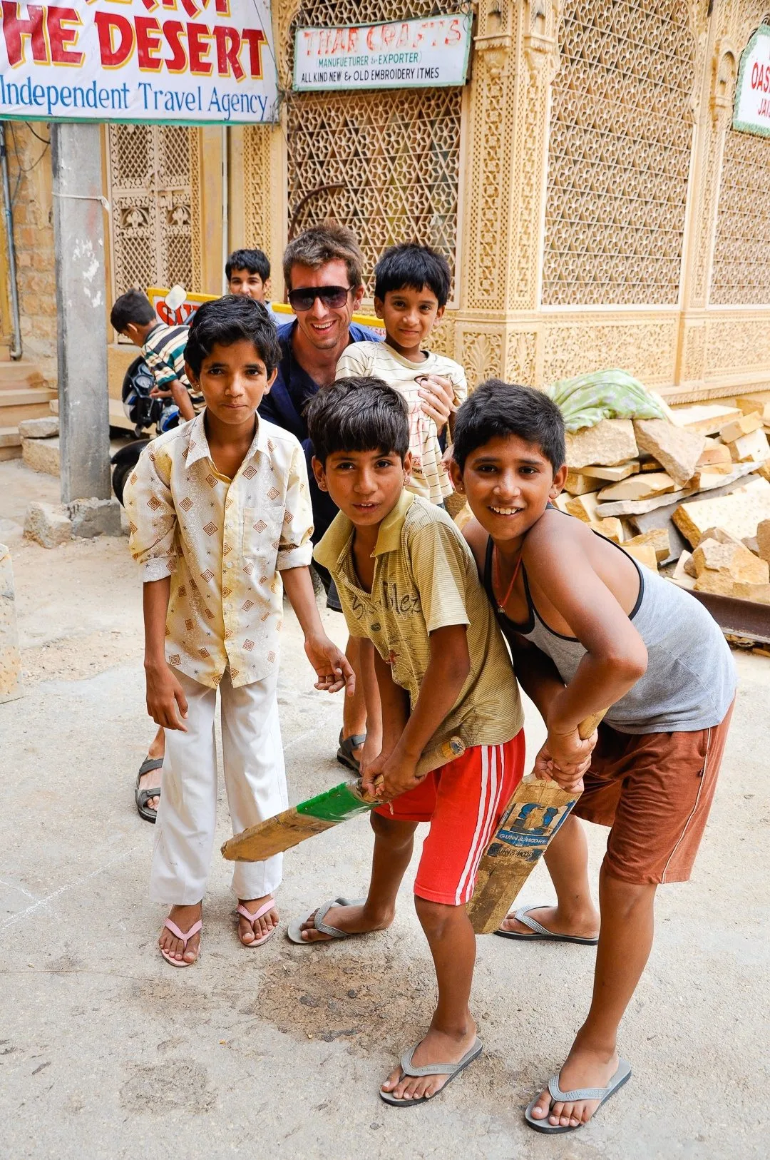 The “Cricket Kids” chanted Olé Olé Olé for Ernie until he went to bat in a back ally in Jaisalmer. He crushed their only cricket ball over the roof at the end of the ally. They went nuts cheering for a few seconds, then ran to him to get money for a new ball.
