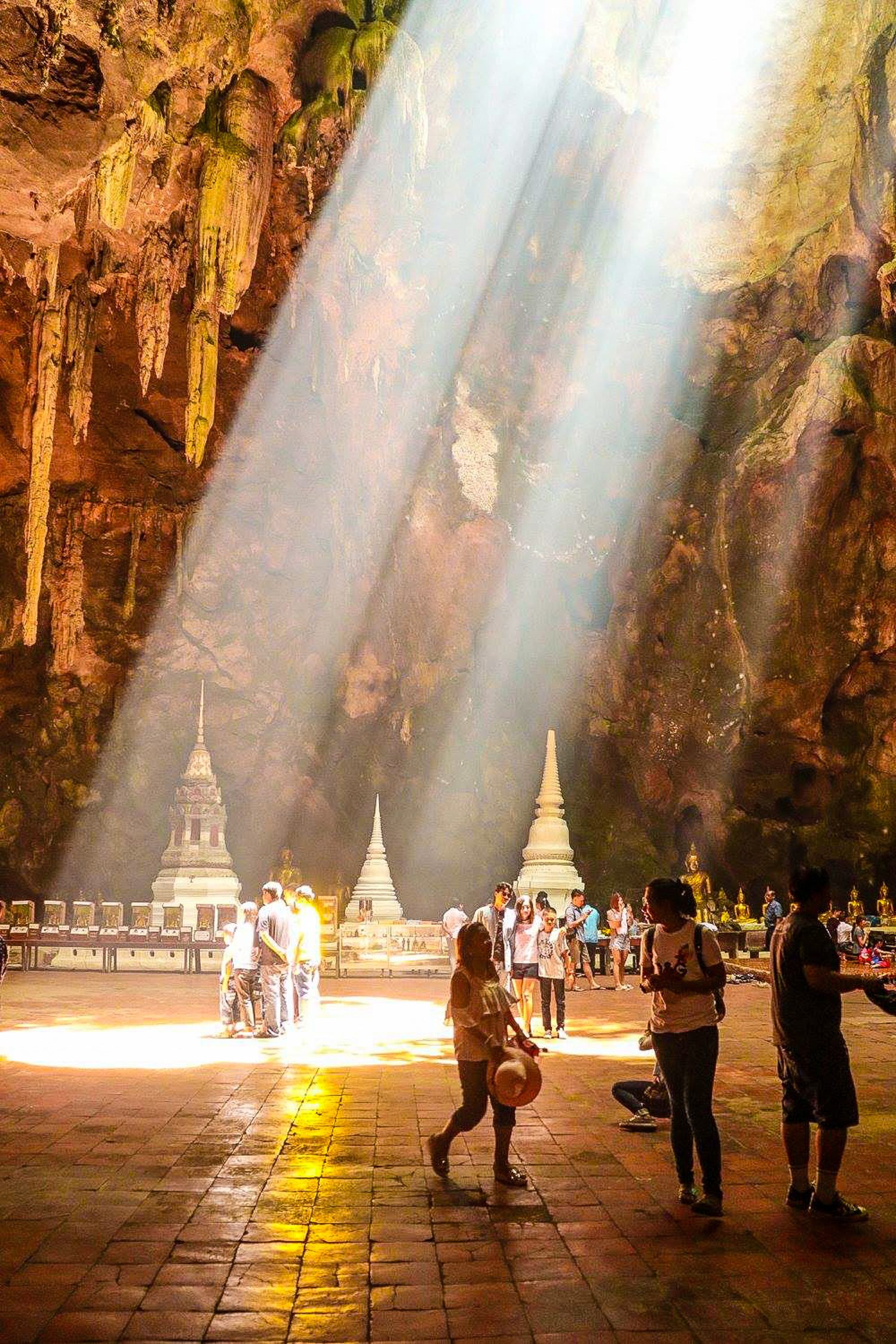 Sun rays in Tham Khao Luang Cave, Thailand.