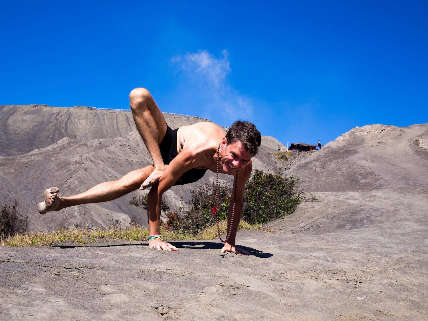 Stephen doing a little outdoor yoga at Mount Bromo, Indonesia.
