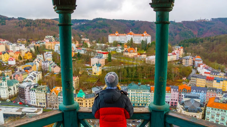 Looking out at Karlovy Vary, a small spa town in the Czech Republic.
