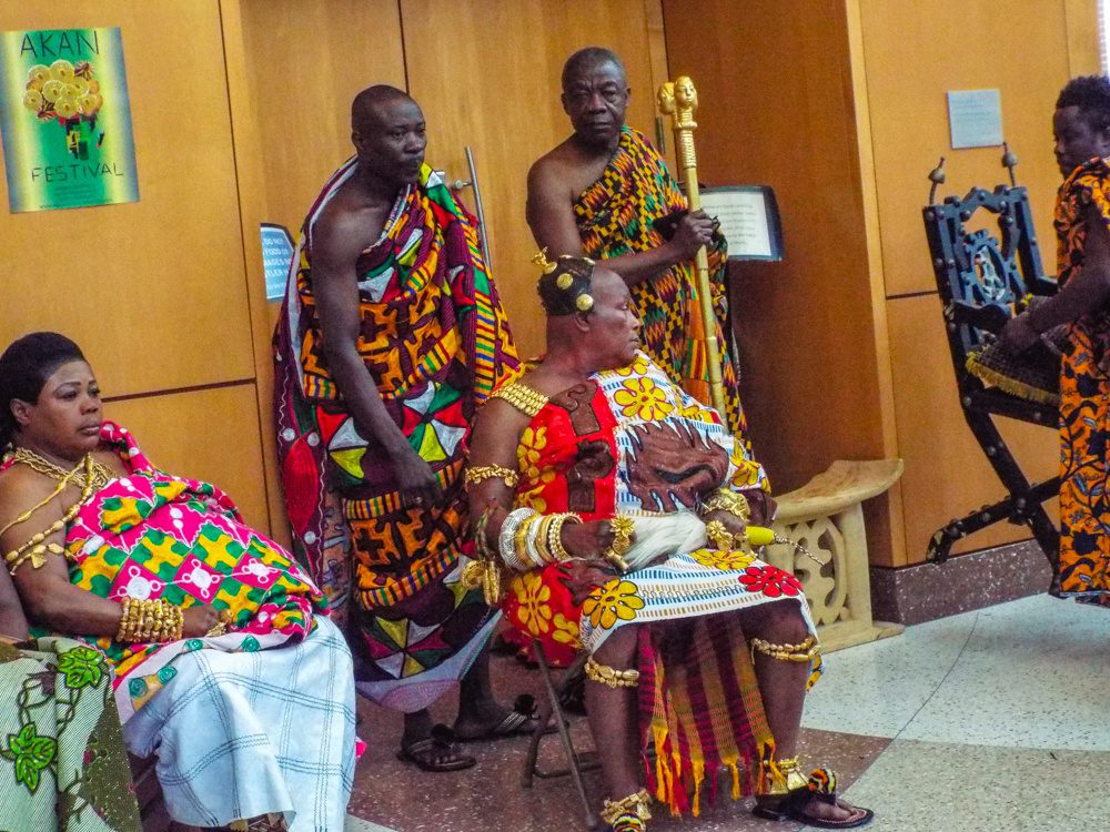 A Ghanaian Traditional Chief, Queen, and Linguist in the US.