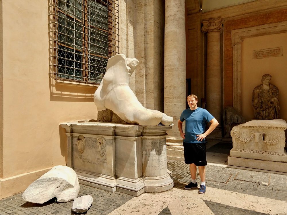 Daniel with the Colossal Foot of Constantine at the Capitoline Museum in Rome.