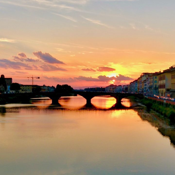 Ponte Vecchio in Florence at sunset.