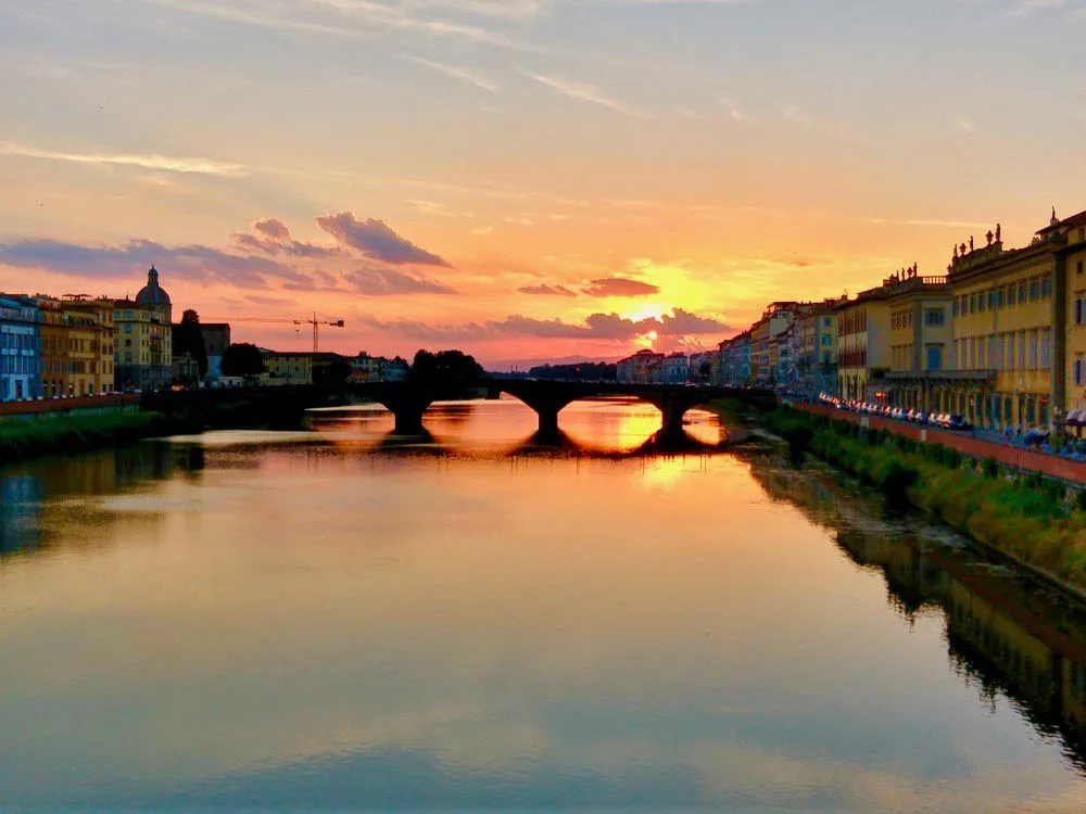 Ponte Vecchio in Florence at sunset.